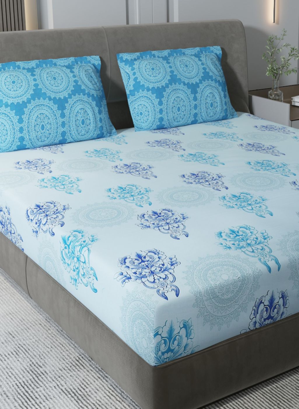 144TC Pure Cotton King Bedsheet with 2 Pillow Covers