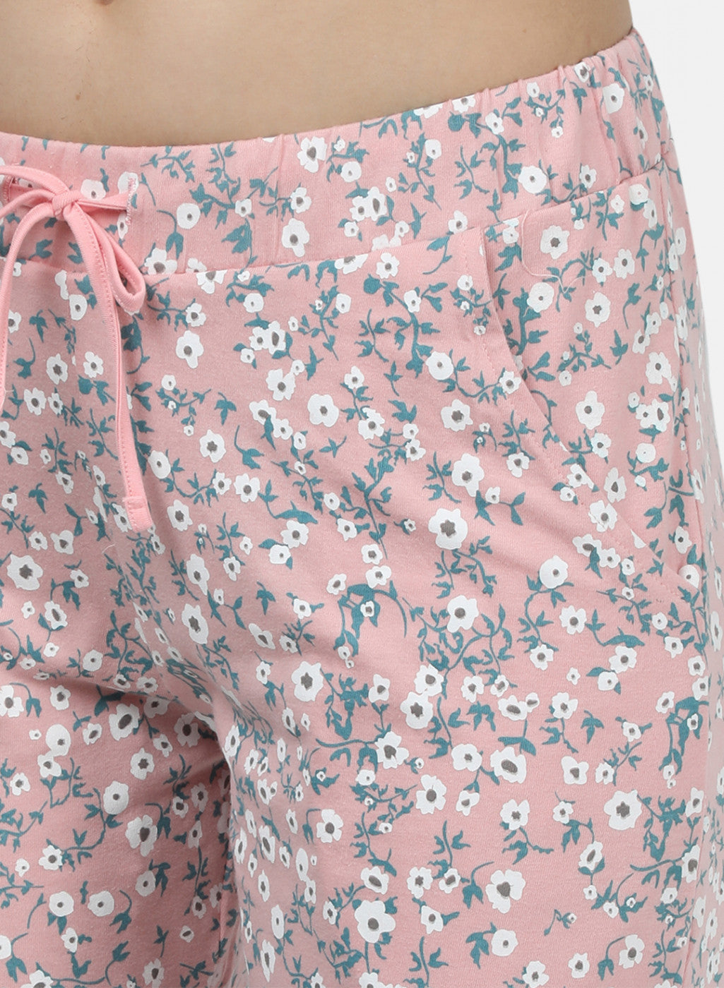 Womens Off White & Pink Printed Lower Sets