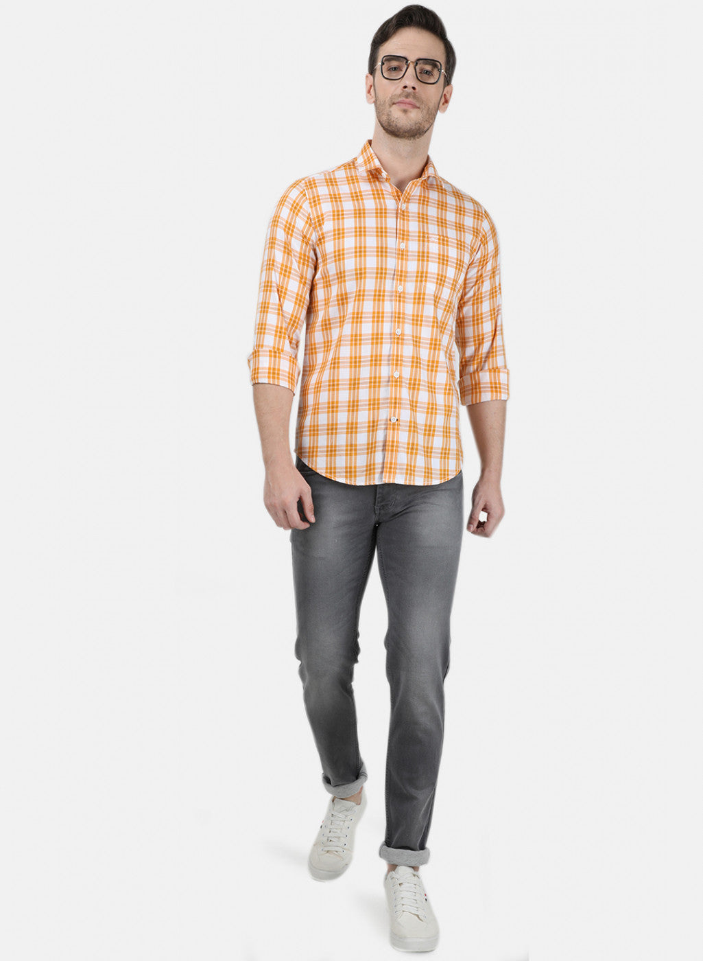 Mens Orange Check Shirt