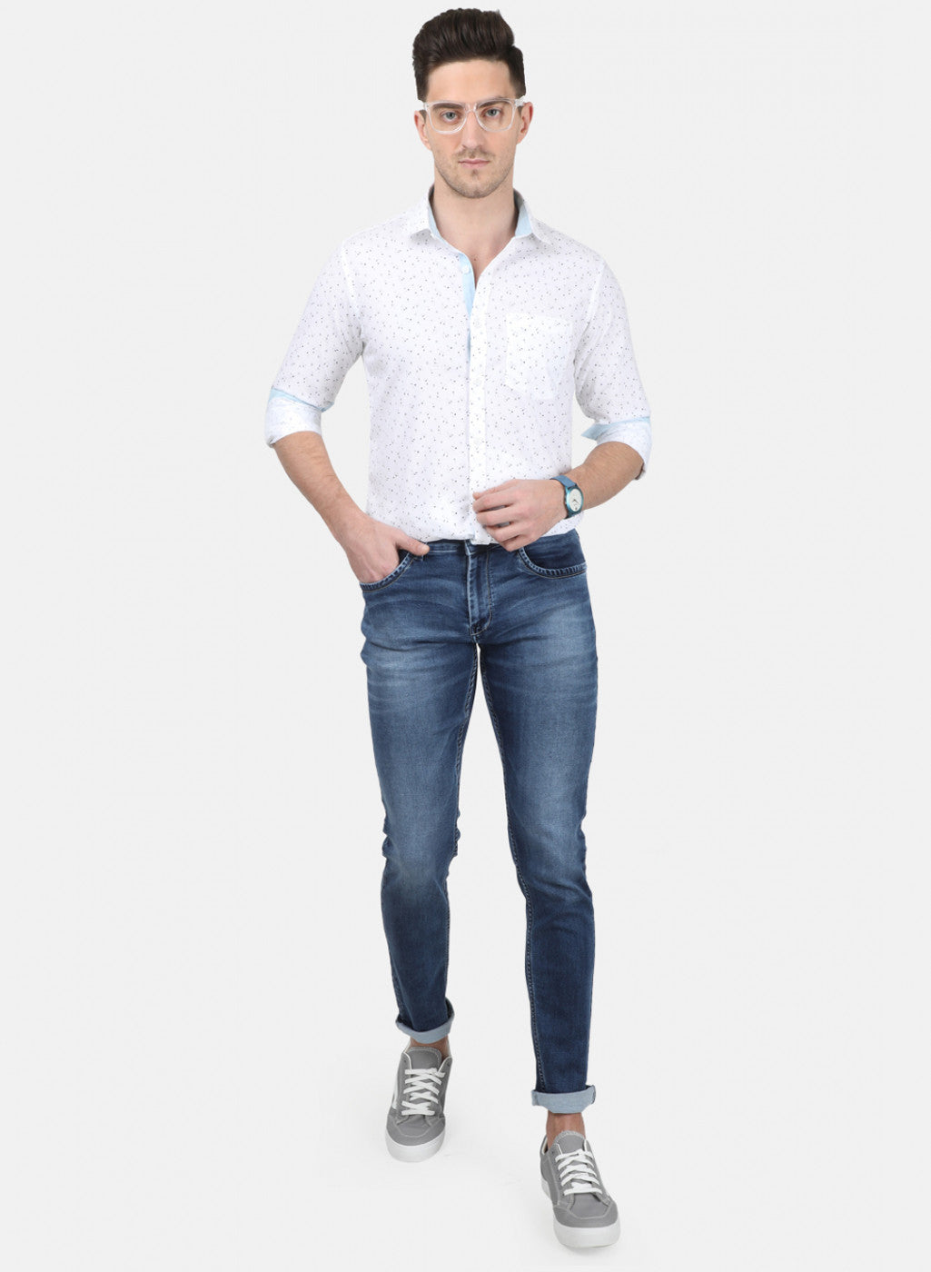Mens White Printed Shirt