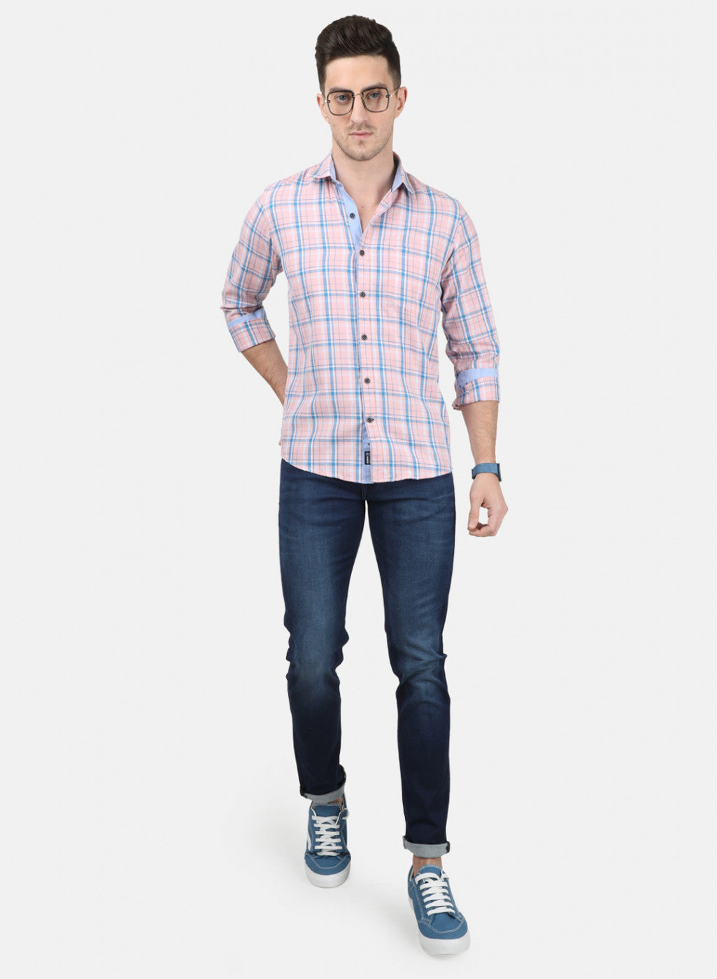 Mens Peach Check Shirt