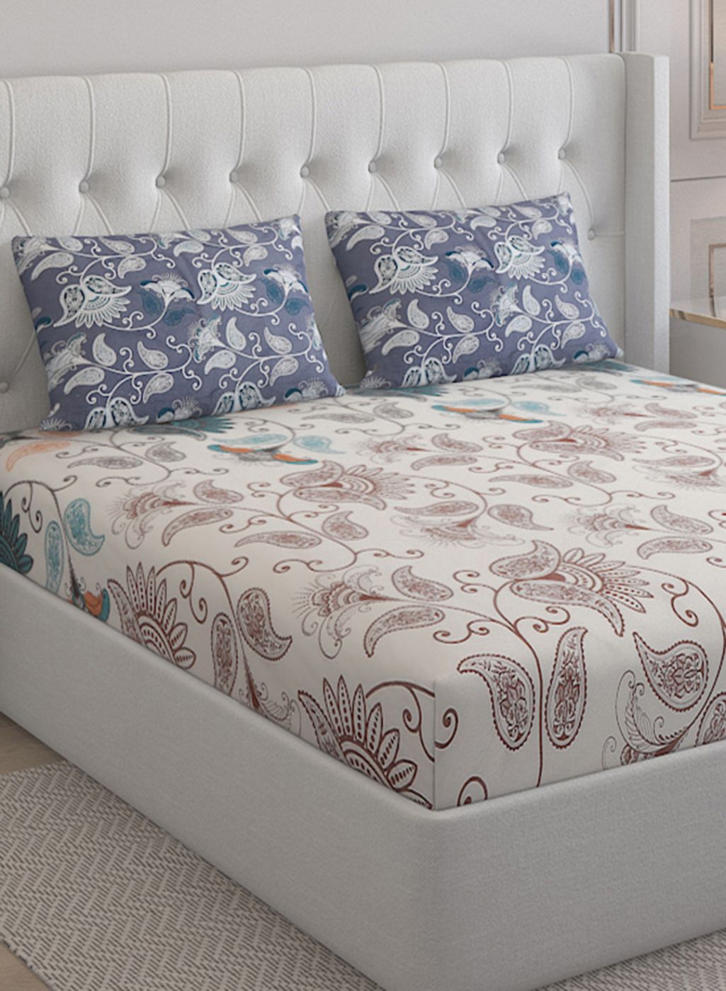 144TC Pure Cotton Single Bedsheet with 2 Pillow Covers