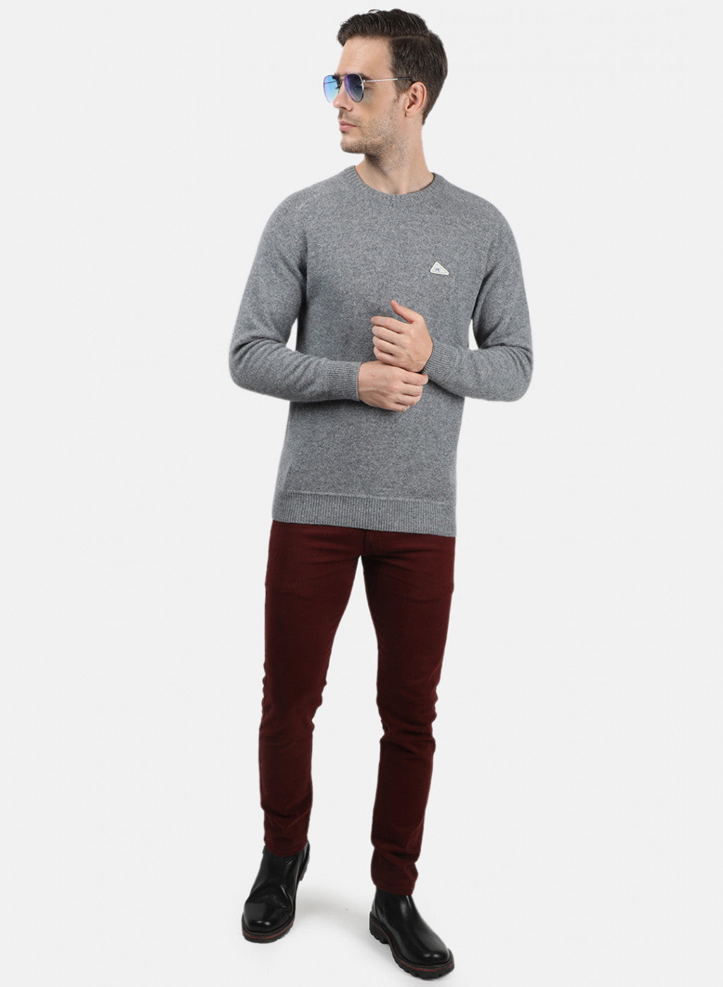 Men Grey Solid Pullover