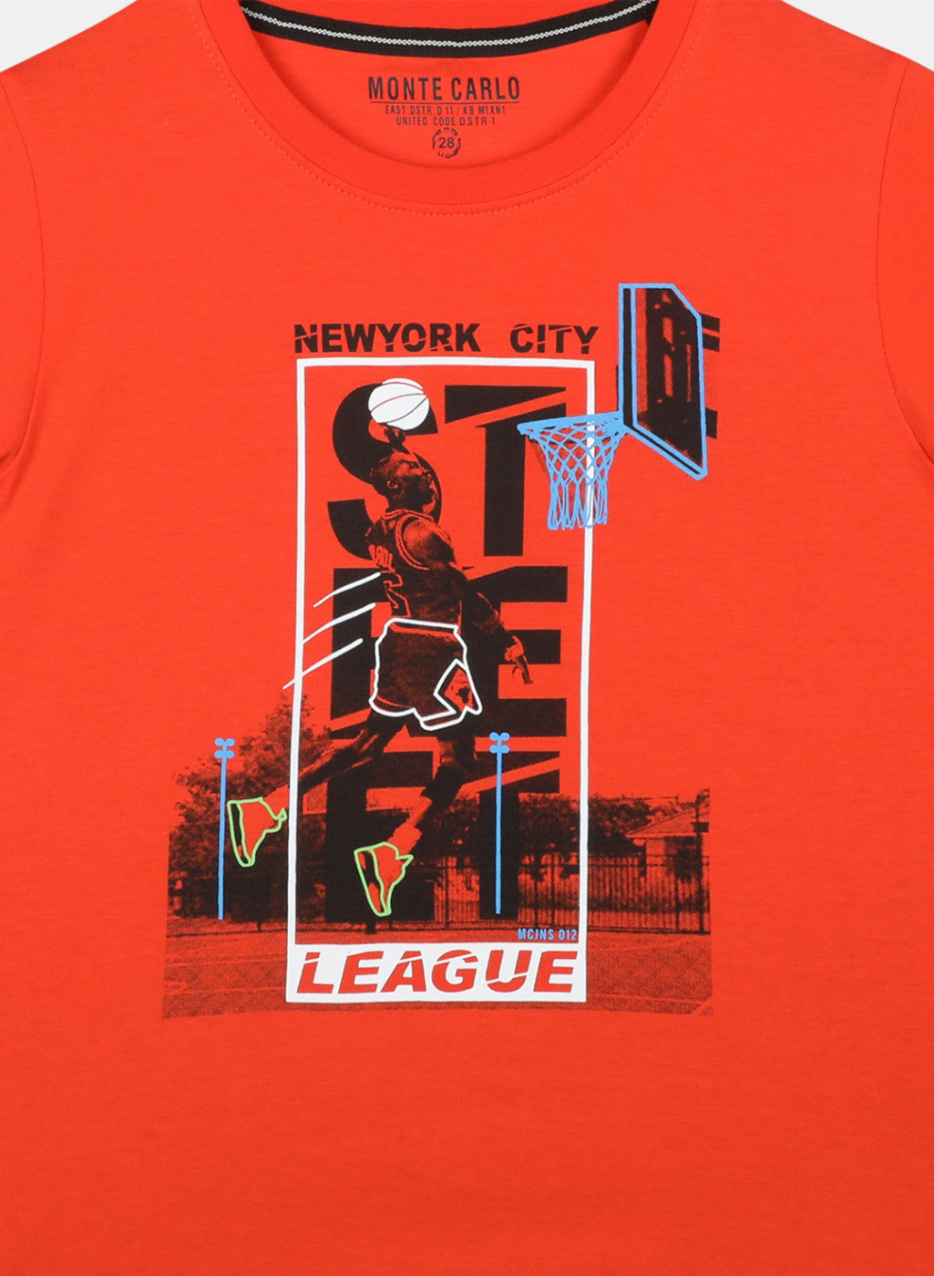 Boys Orange & Navy Blue Printed T-Shirt