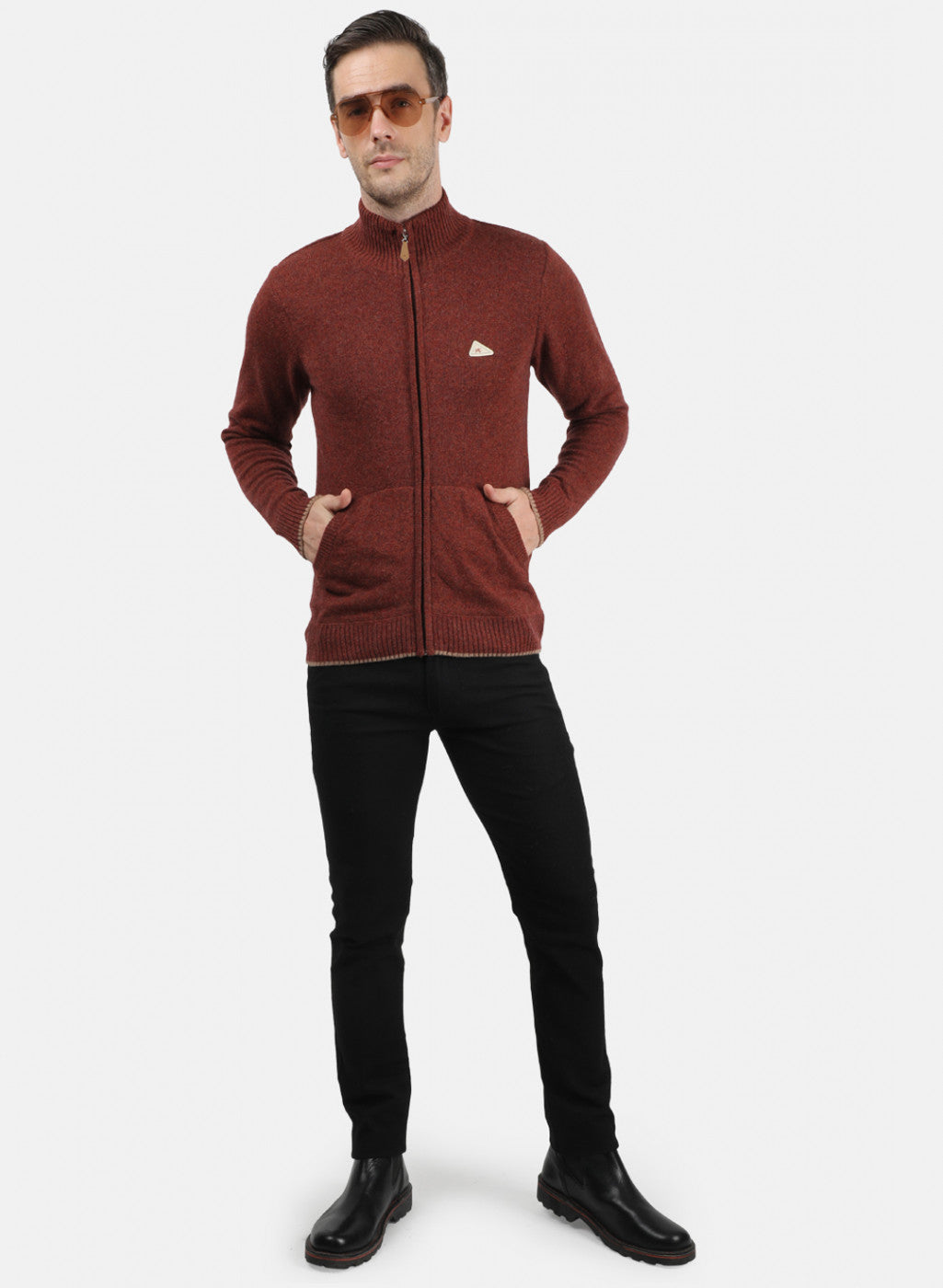 Men Brown & Orange Solid Pullover