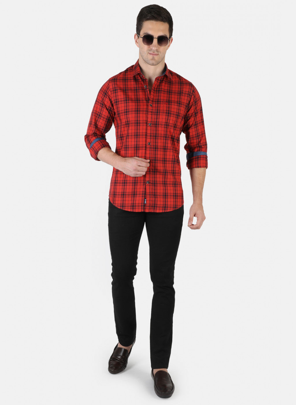 Men Orange Check Shirt