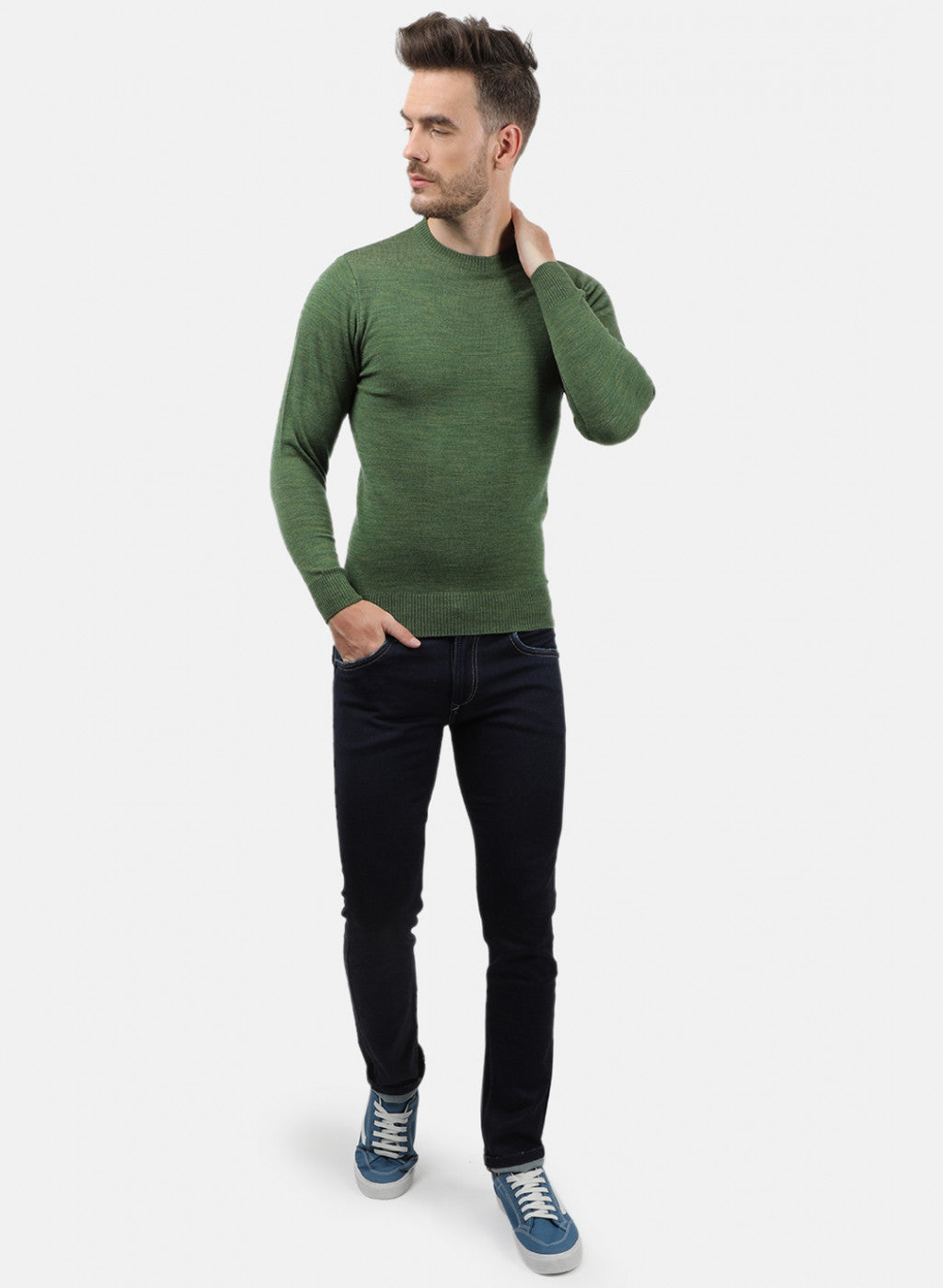Men Olive Solid Pullover