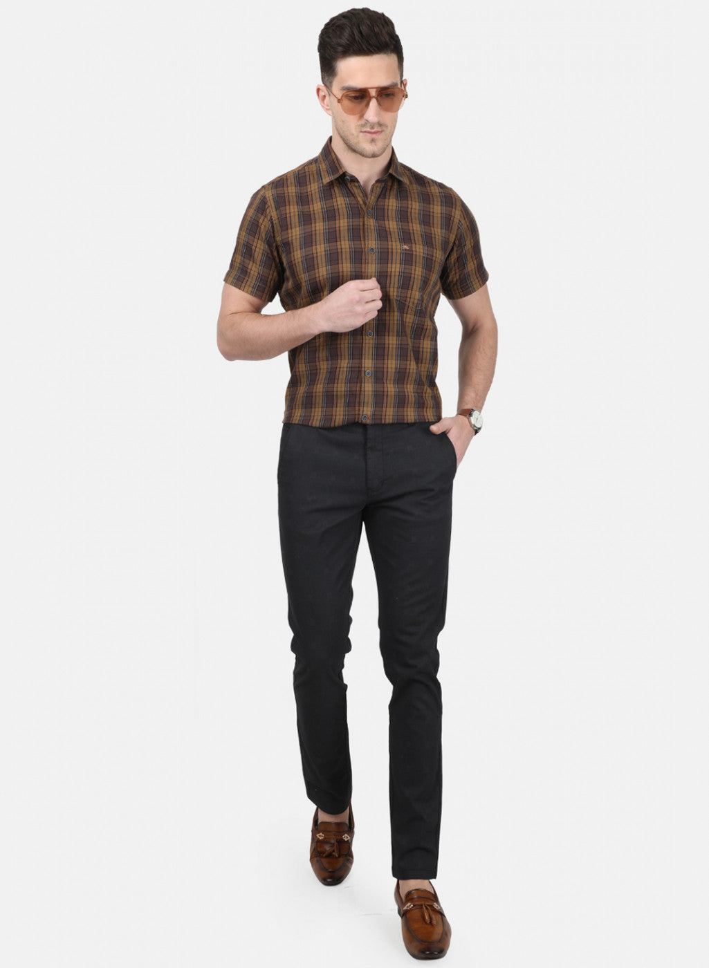 Mens Brown Check Shirt
