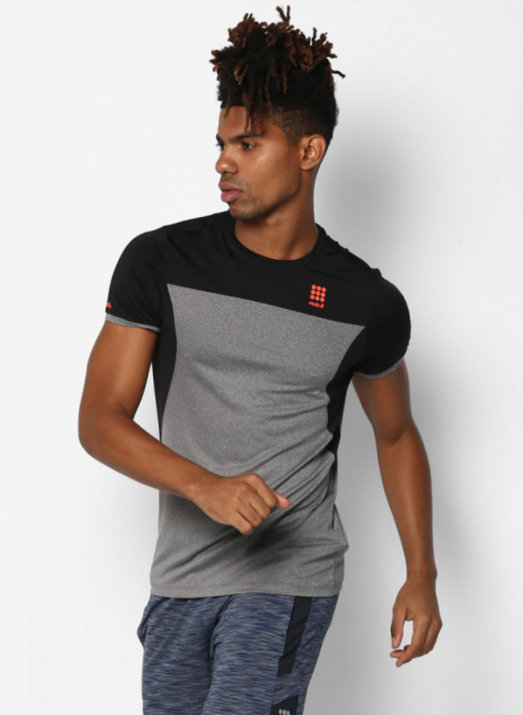 Rock.it Grey Black Round Neck Smart Fit T-Shirt