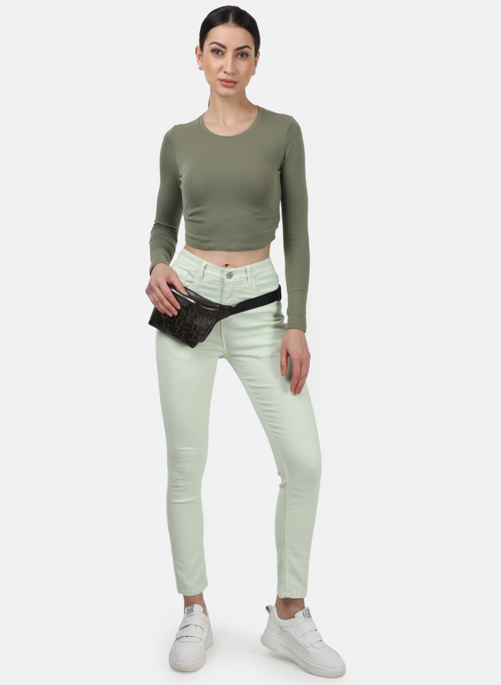 Womens Light Green Plain Denims