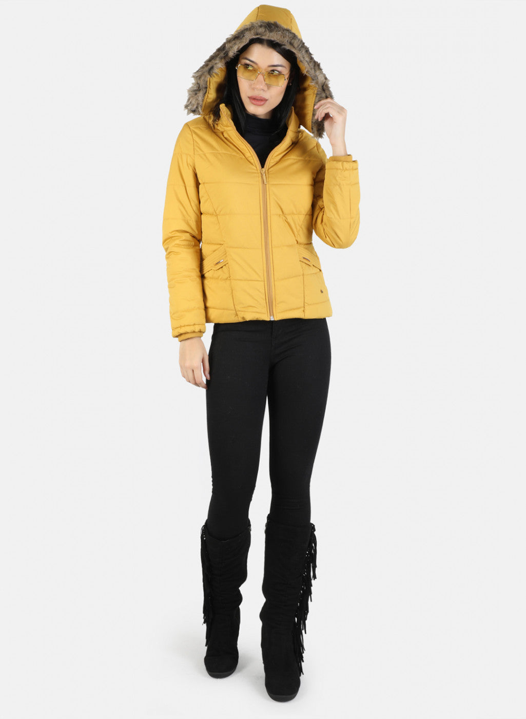 Women Mustard Plain Jacket