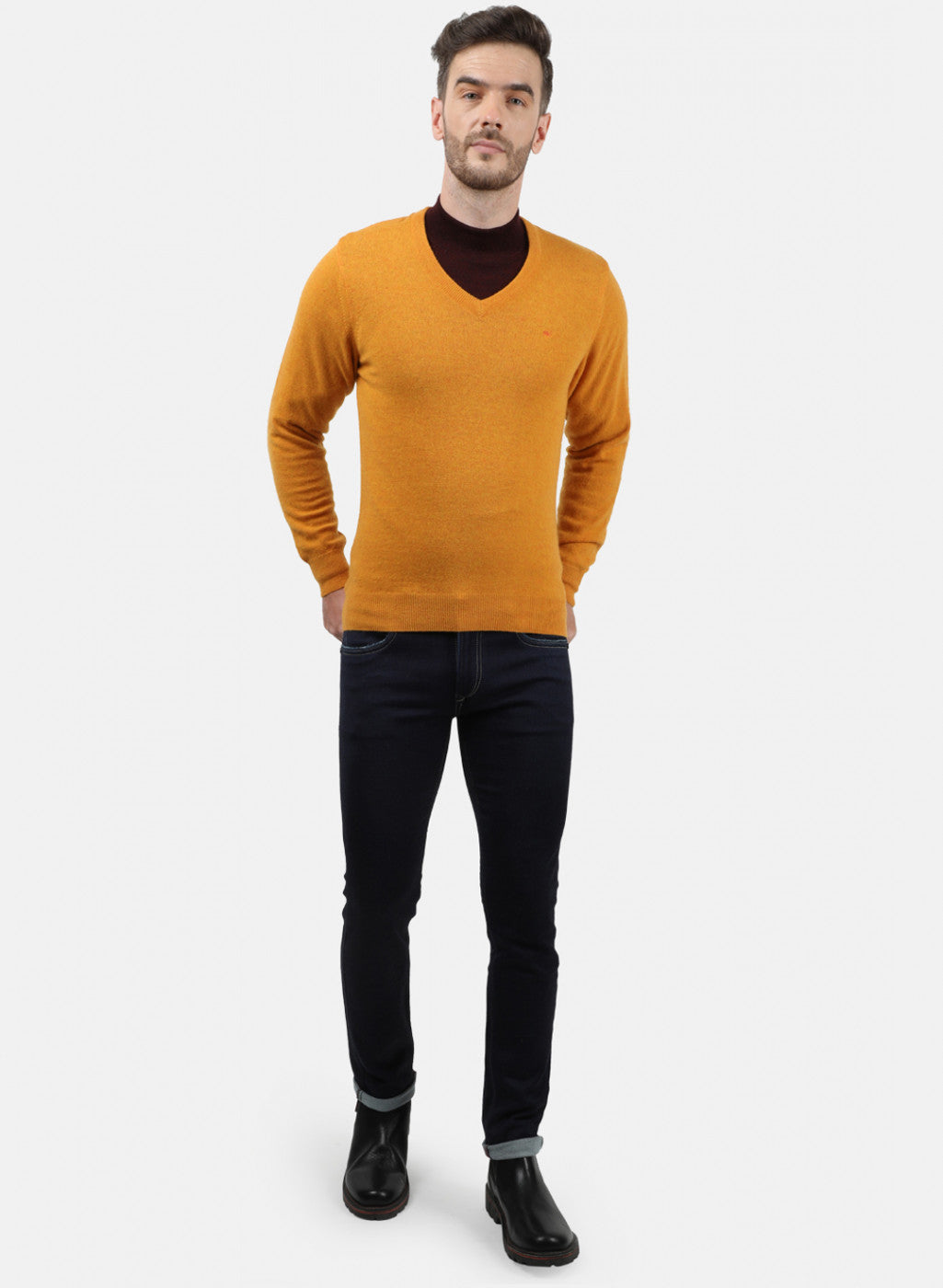 Men Yellow Solid Pullover