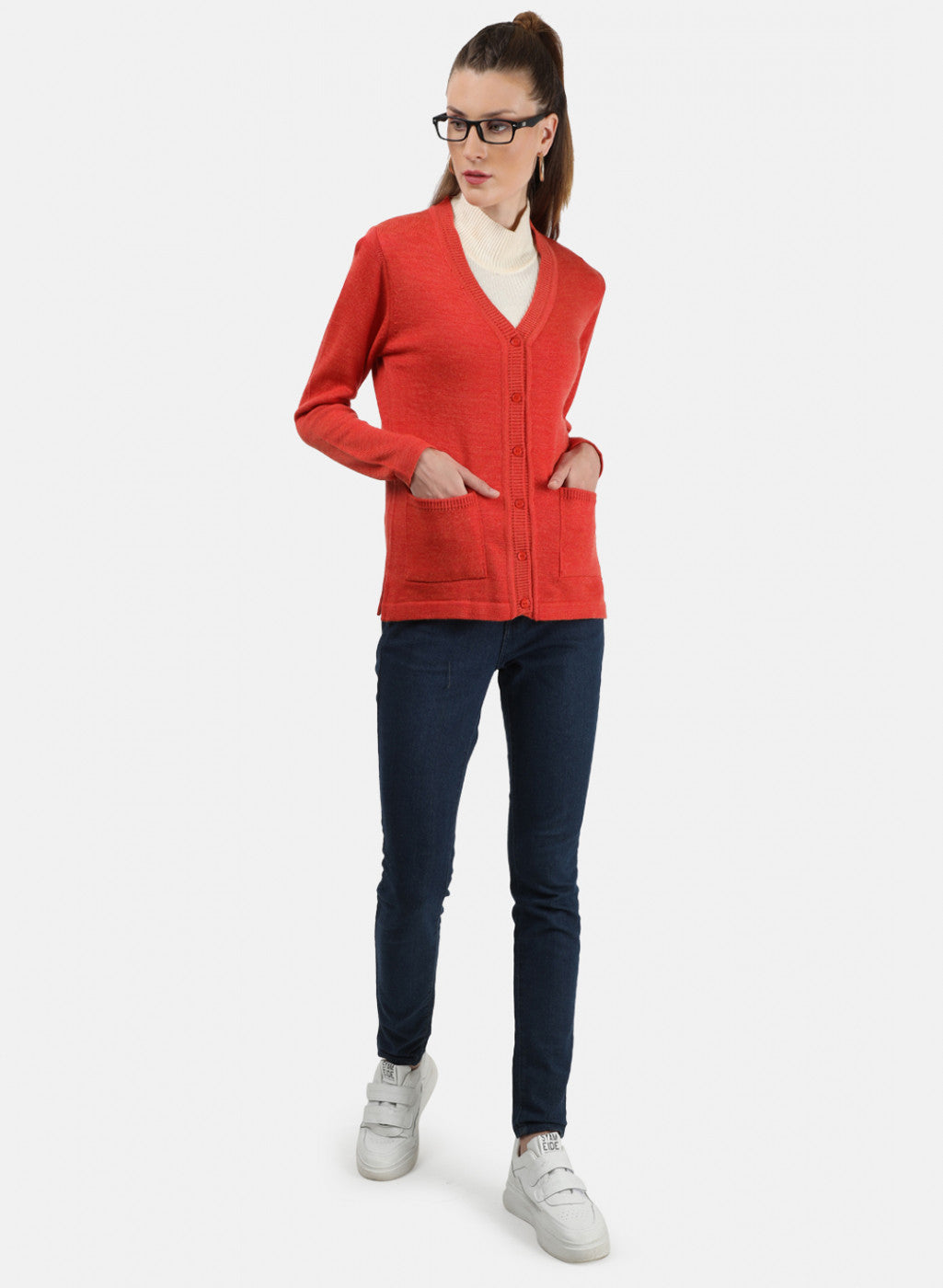 Women Orange Solid Cardigan
