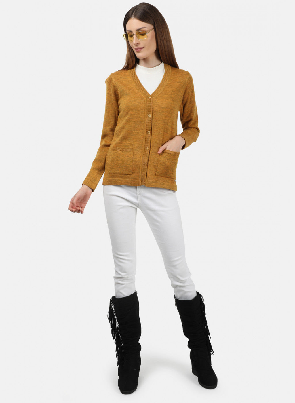 Women Yellow Solid Cardigan