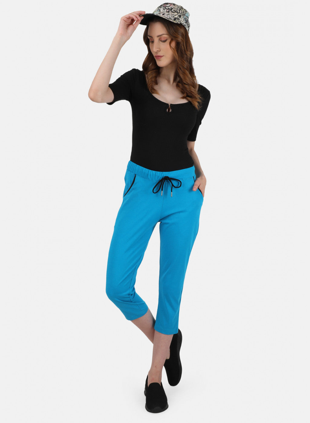 Womens Blue Regular Capri