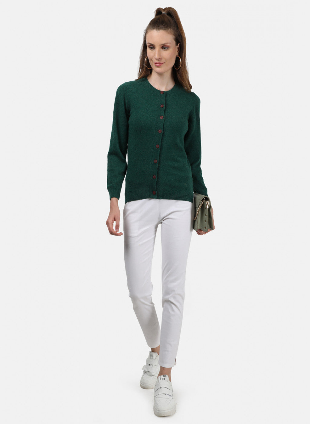 Women Green Solid Cardigan