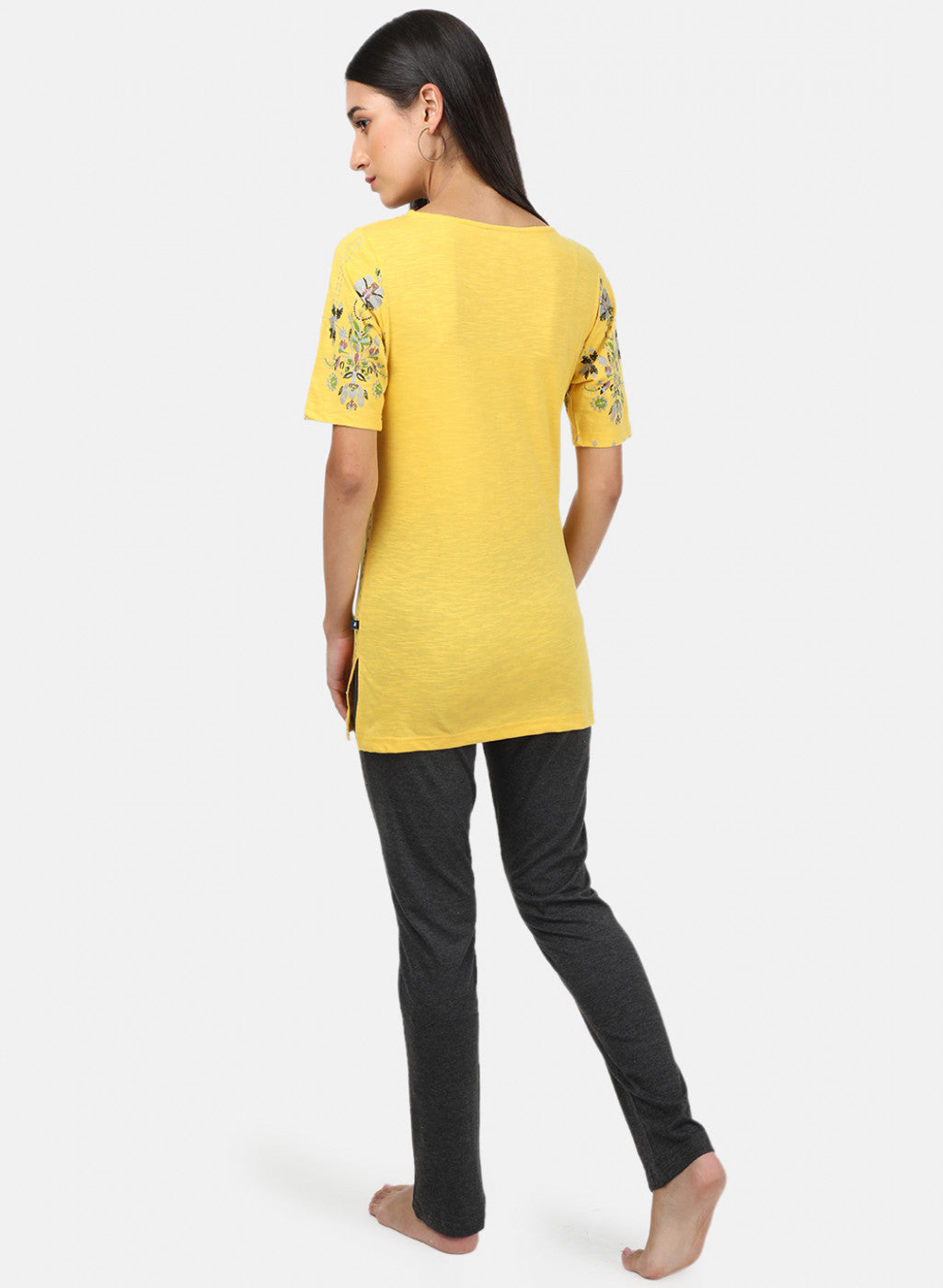 Womens Yellow & Grey Printed Lower Set