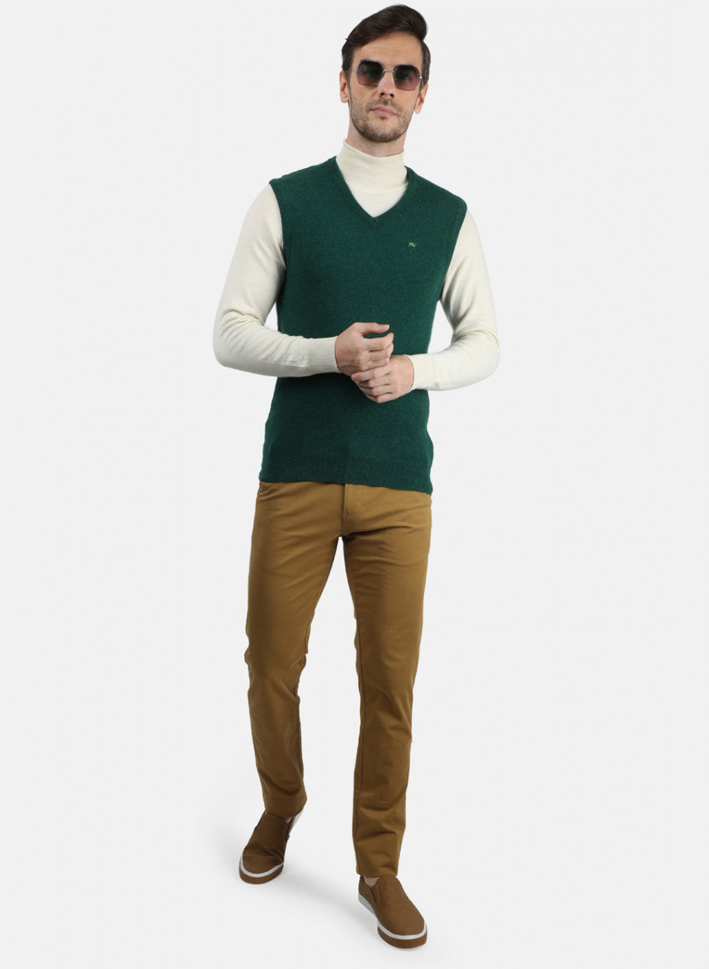 Men Green Solid Sweater