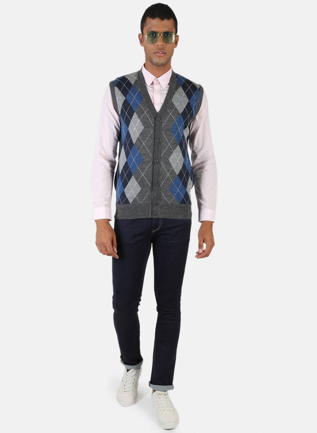 Men Grey Solid Cardigan