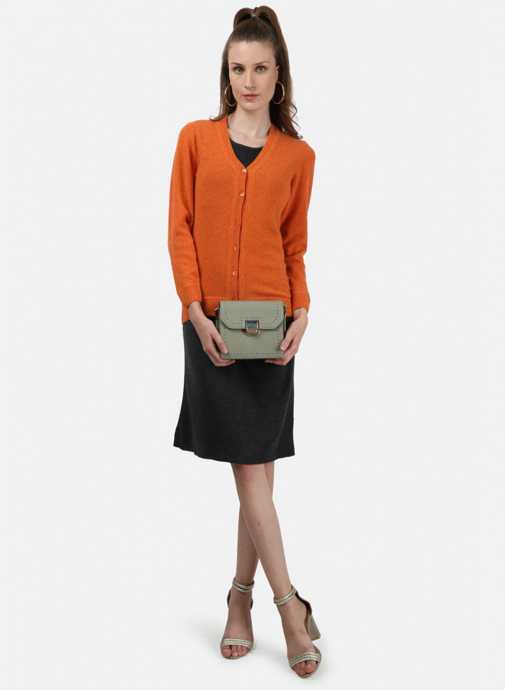 Women Orange Solid Cardigan