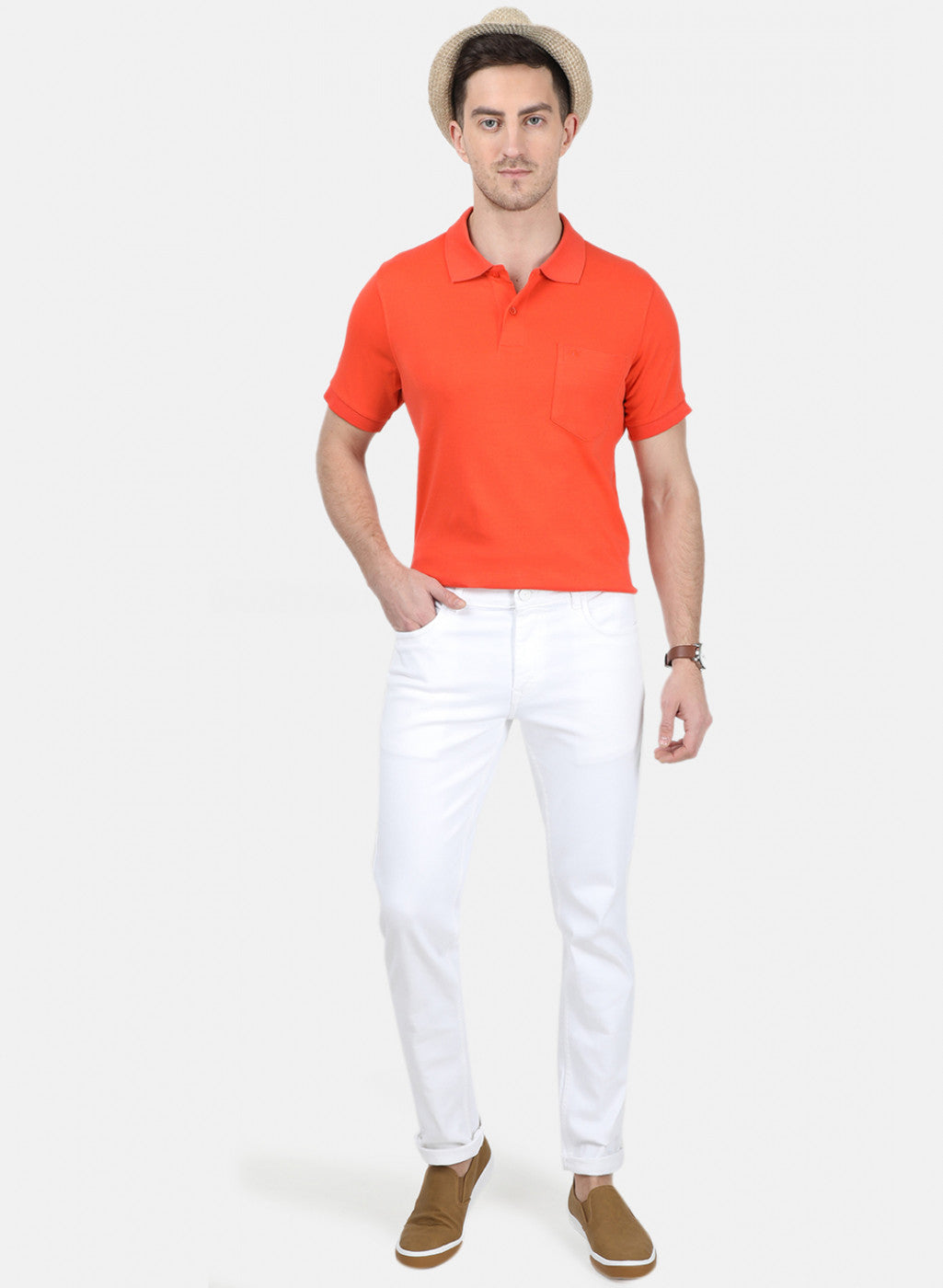 Mens Orange Plain T-Shirt
