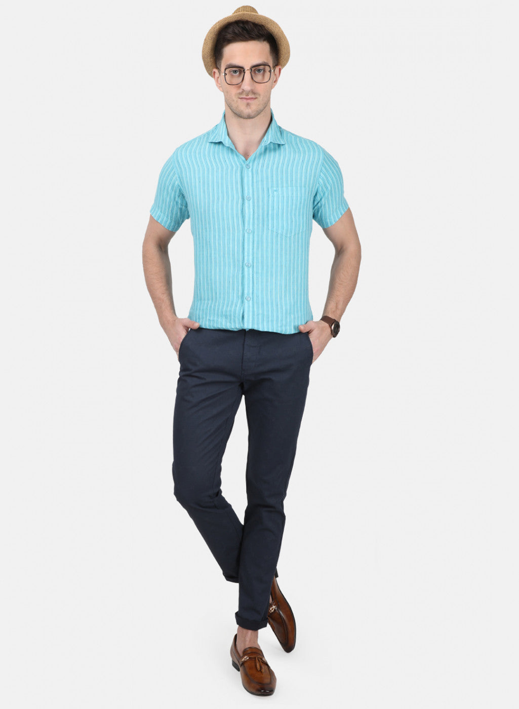Mens Blue Stripe Linen Shirt