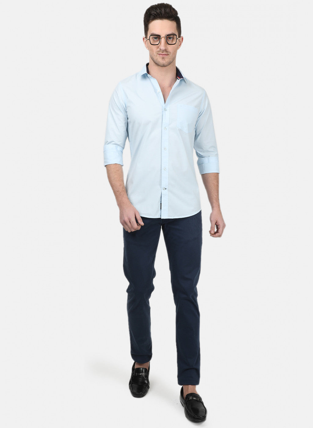 Mens Sky Blue Solid Shirts