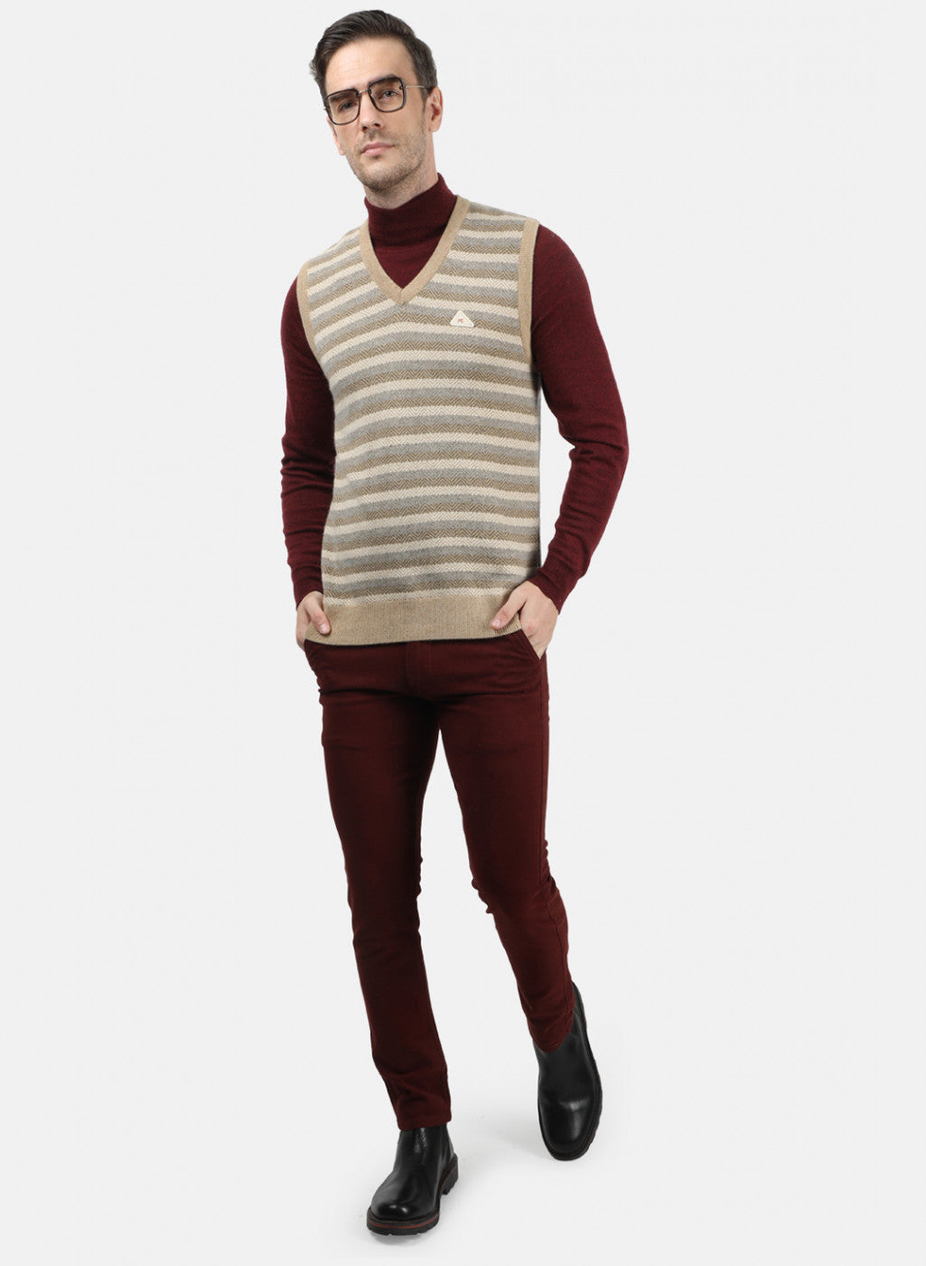 Men Beige Solid Sweater