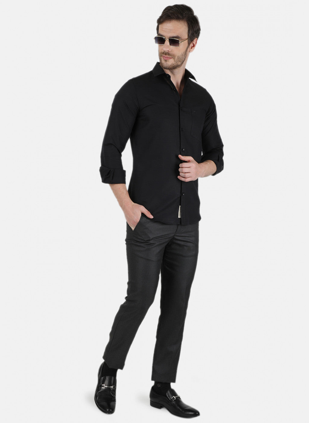 Mens Black Solid Shirt