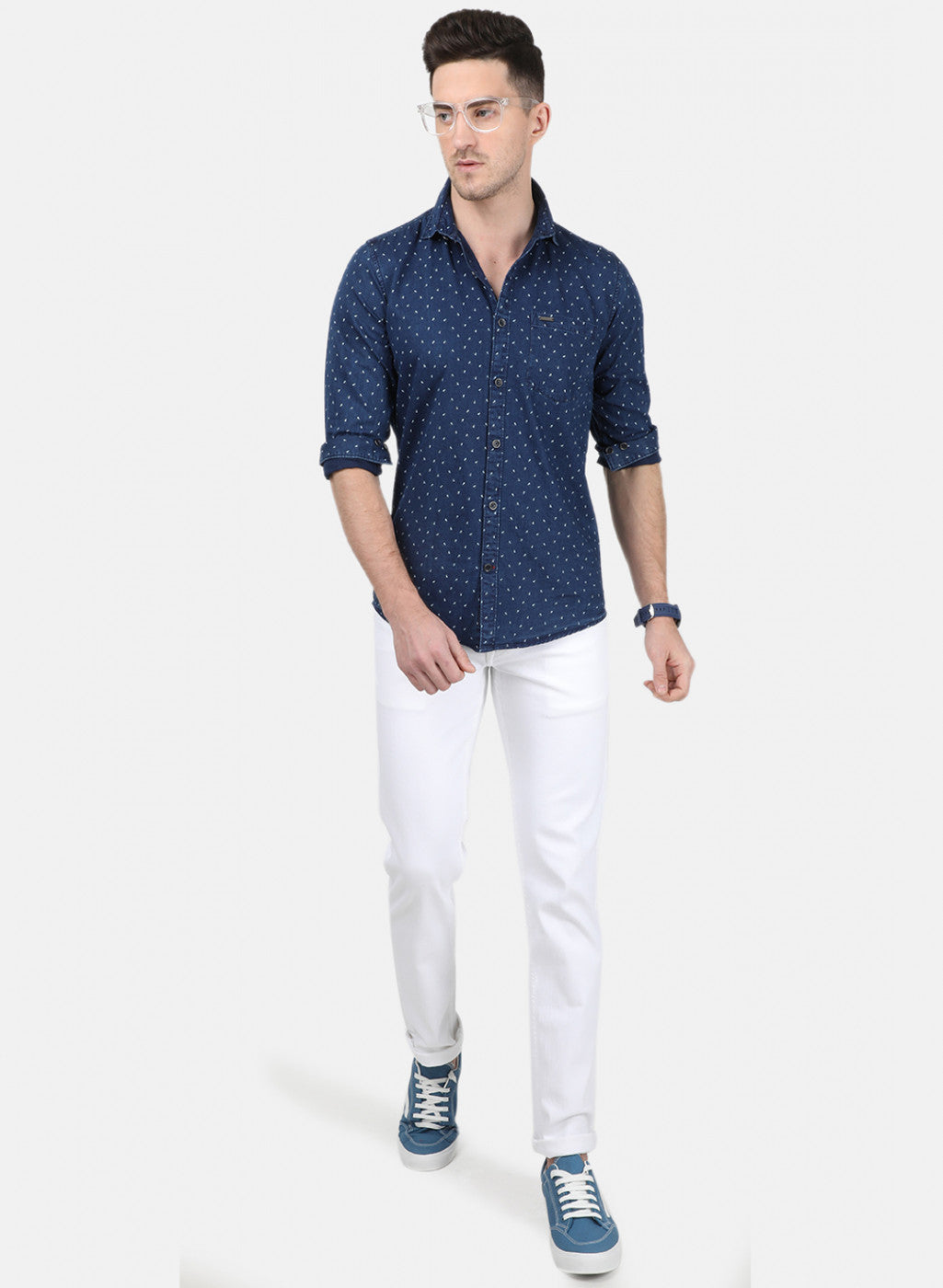 Mens Blue Printed Shirt