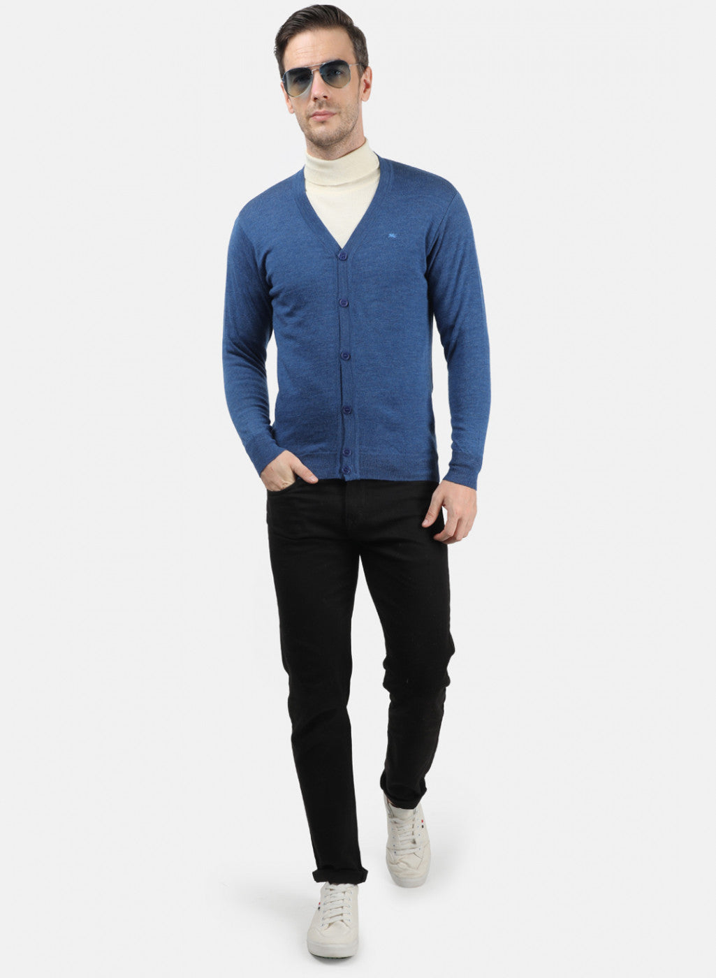Men Blue Solid Cardigan