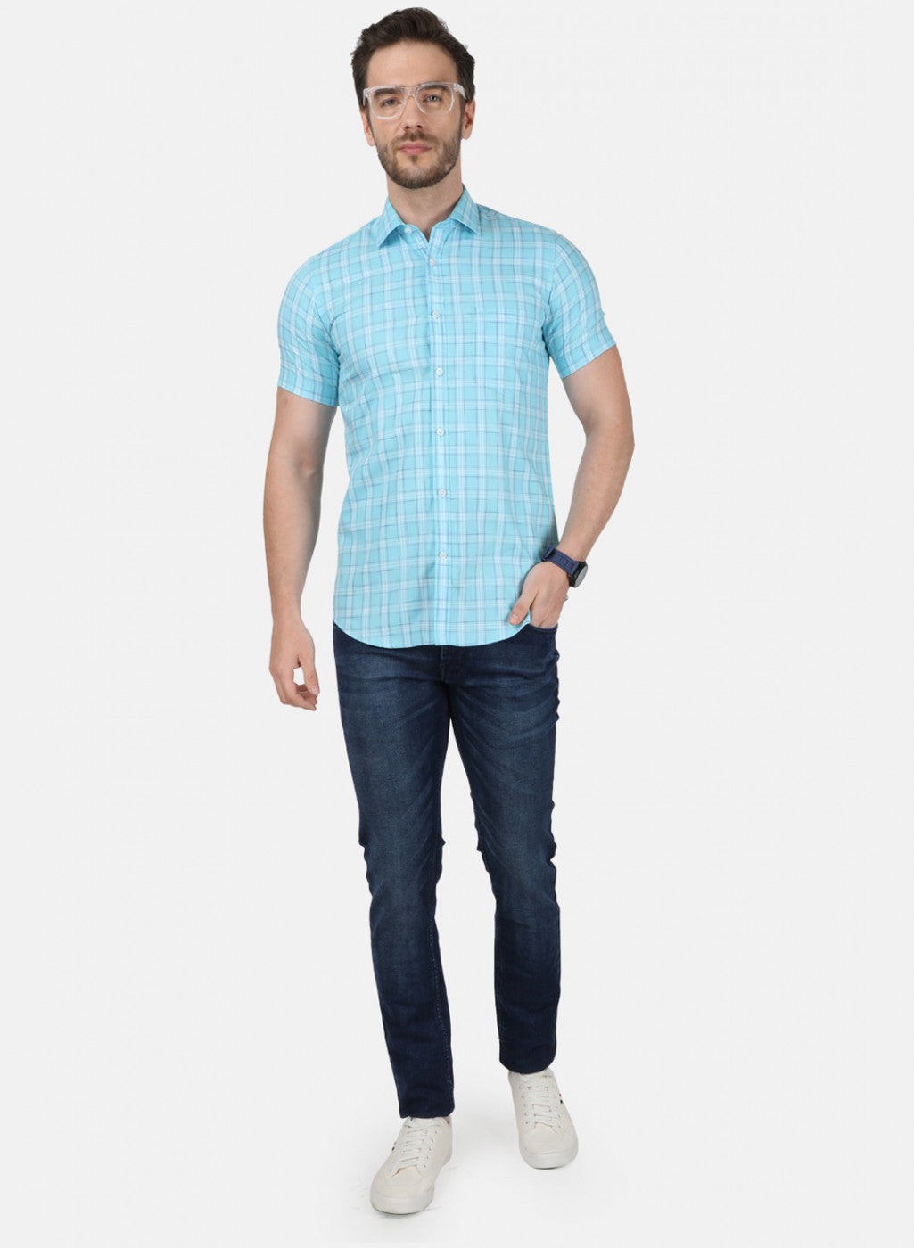 Mens Blue Check Shirt