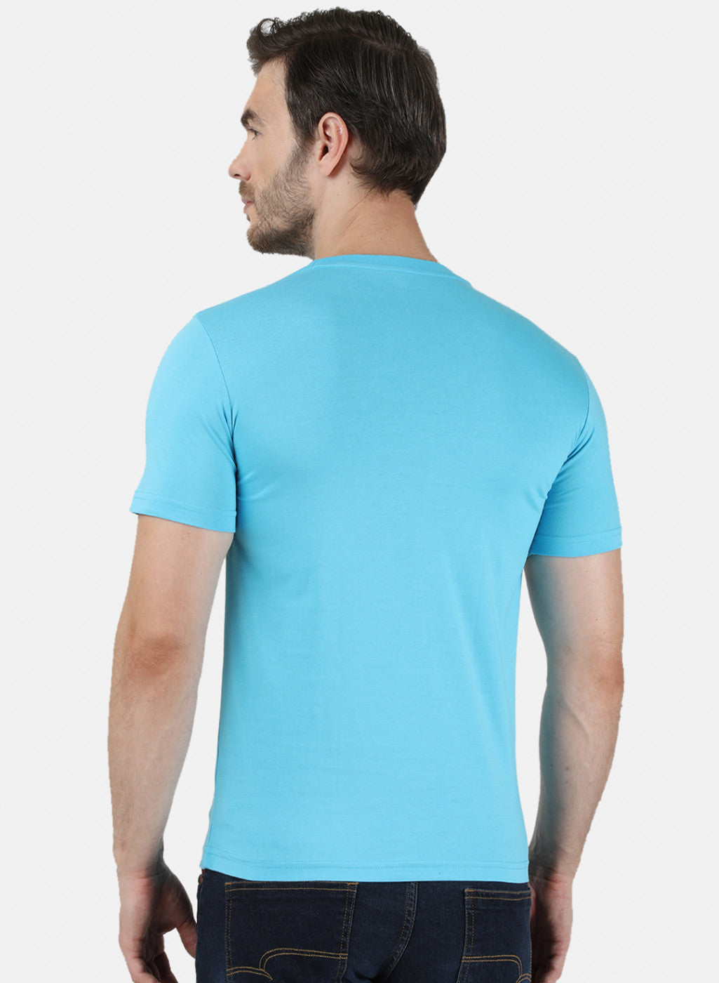 Mens Blue & Off White Printed T-Shirt