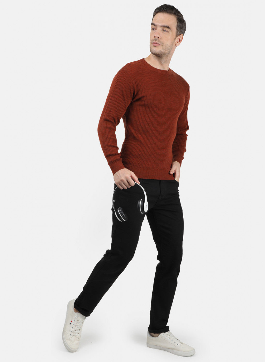 Men Brown Solid Pullover