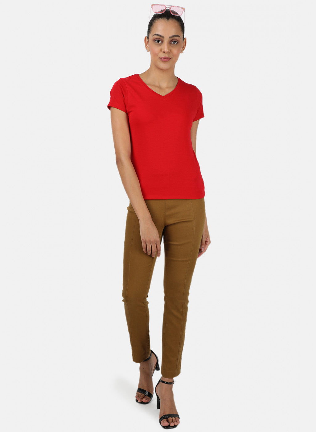 Womens Black & Red Plain Top 2Pc Set