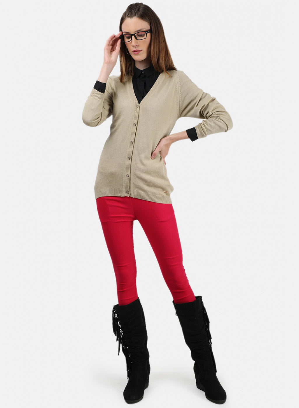 Women Beige Solid Cardigan