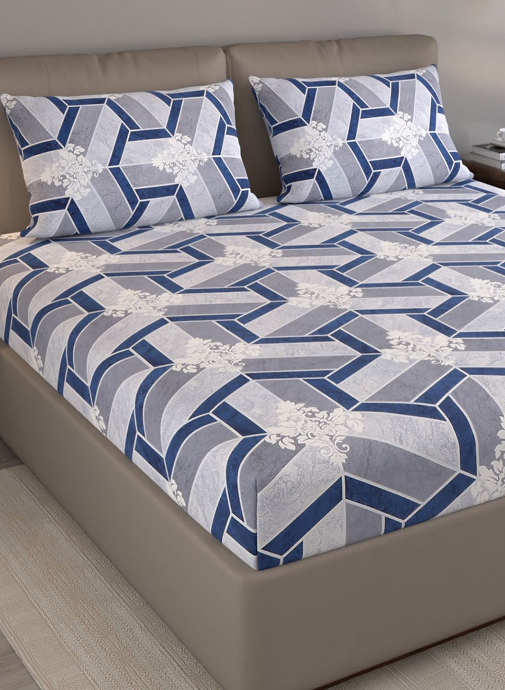 120TC Pure Cotton Queen Bedsheet with 2 Pillow Covers
