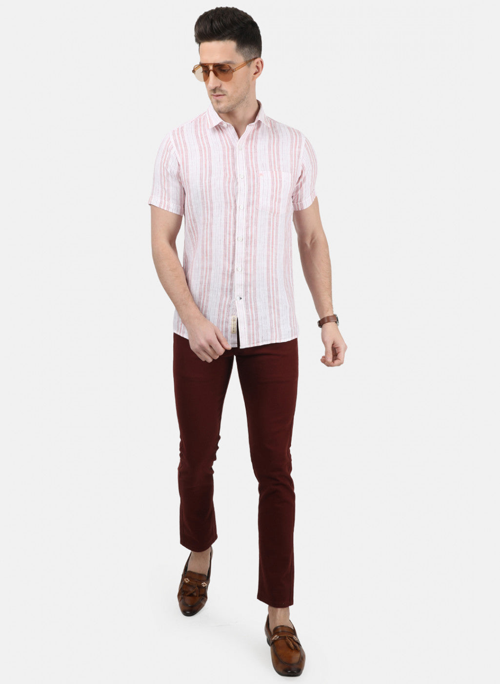 Mens Orange Stripe Linen Shirt
