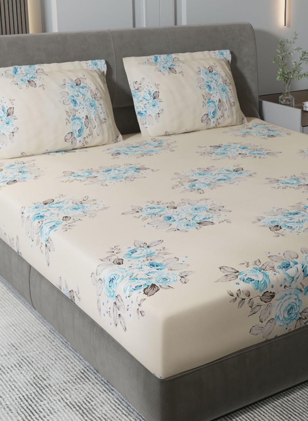 120TC Pure Cotton Queen Bedsheet with 2 Pillow Covers