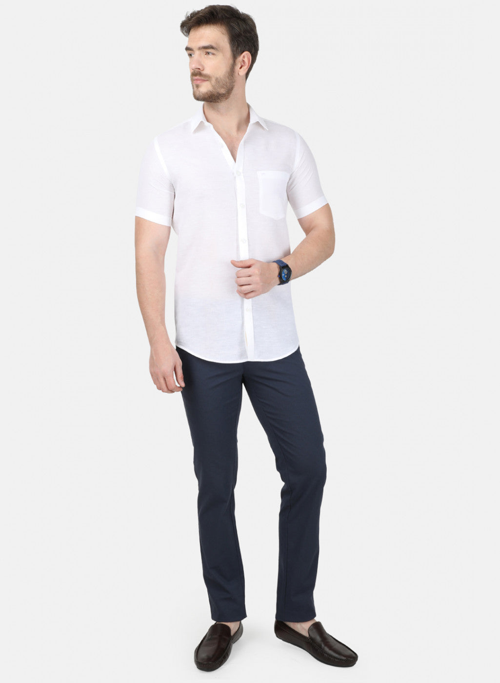 Mens White Solid Shirt