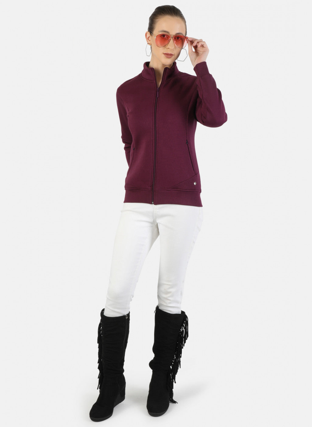 Women Purple Plain Sweatshirt