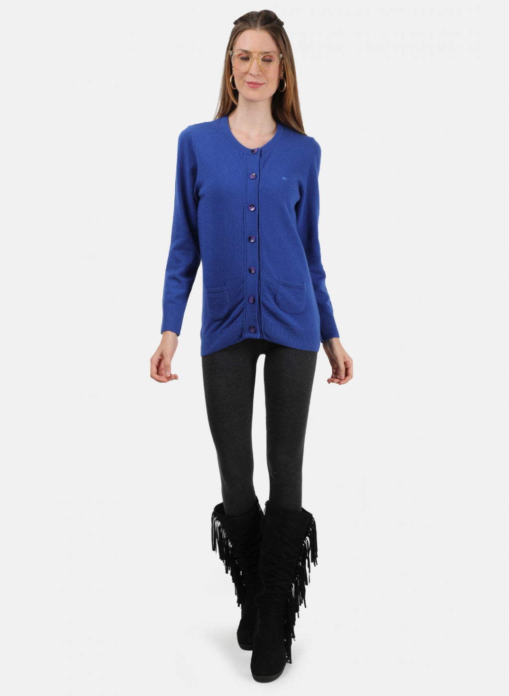 Women Royal Blue Solid Cardigan