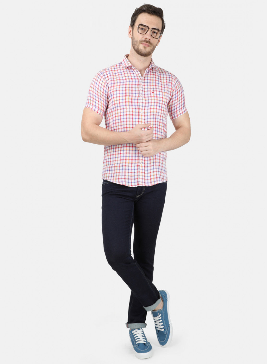 Mens Red Check Linen Shirt