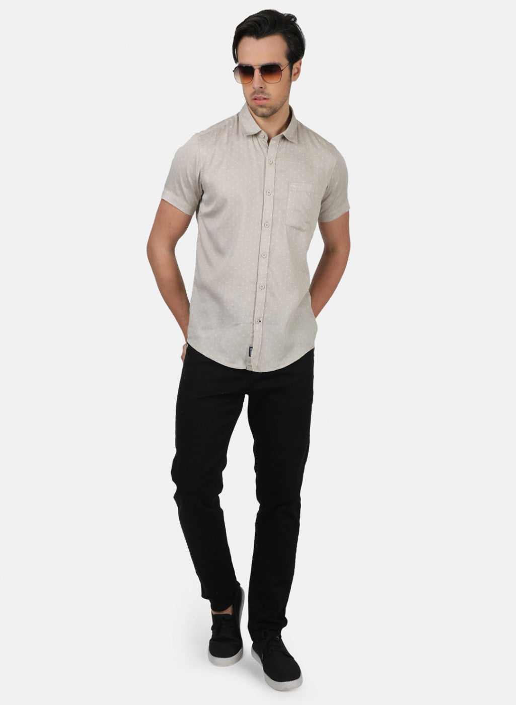 Men Beige Printed Shirts