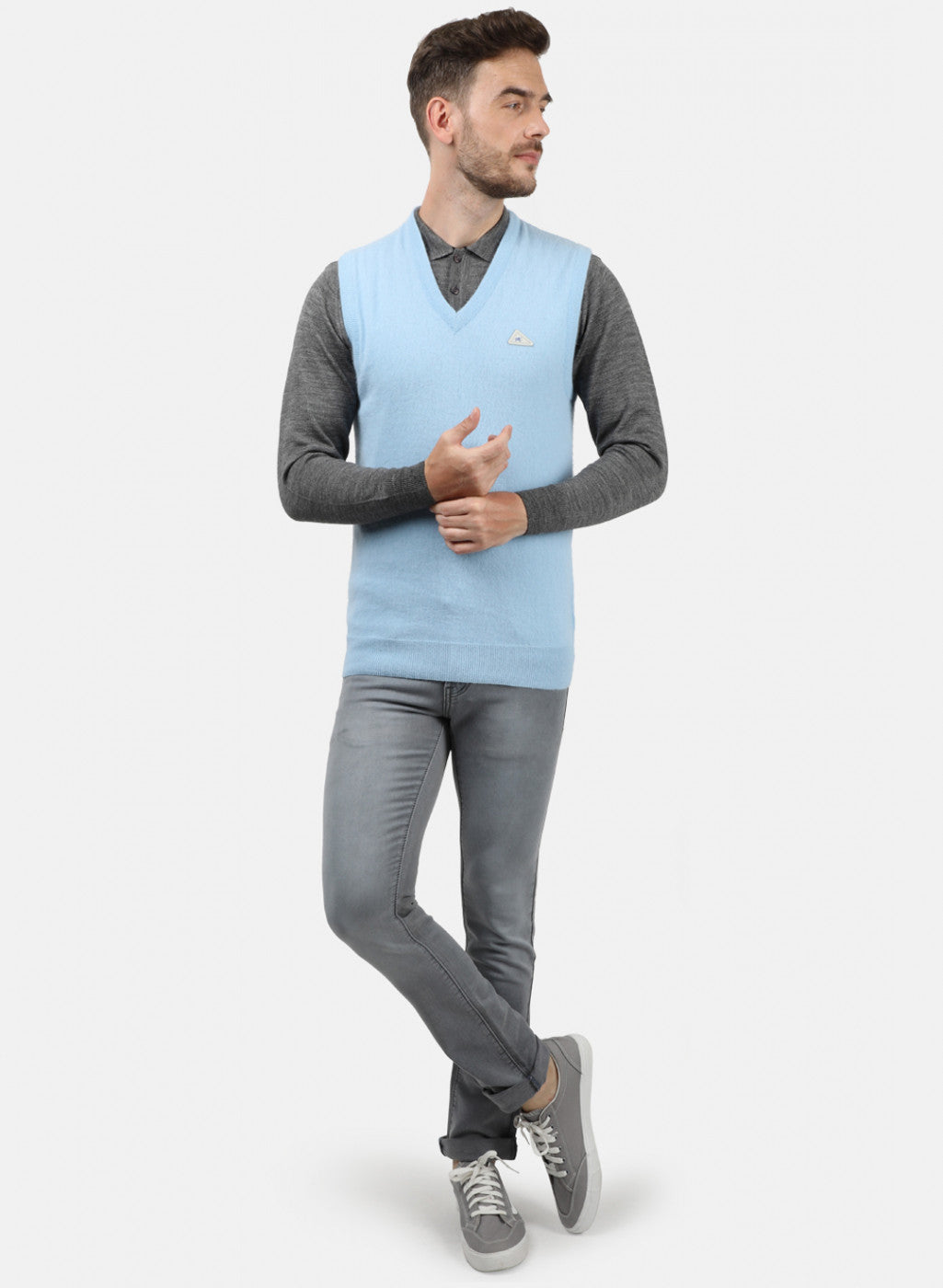 Men Sky Blue Solid Sweater
