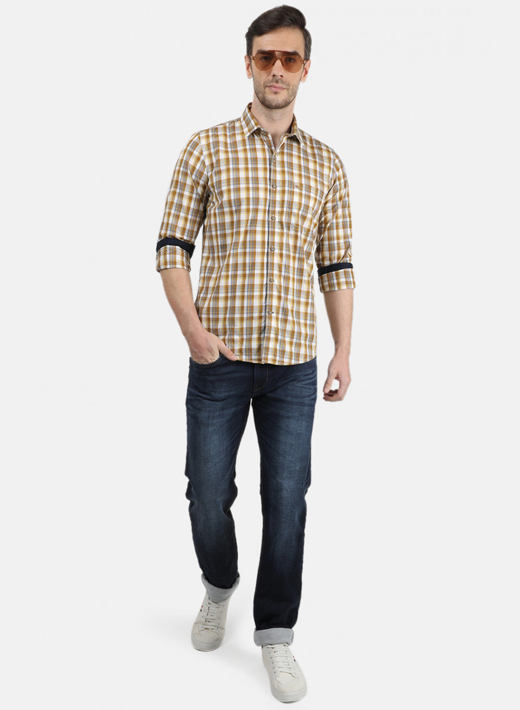 Men Brown Check Shirt