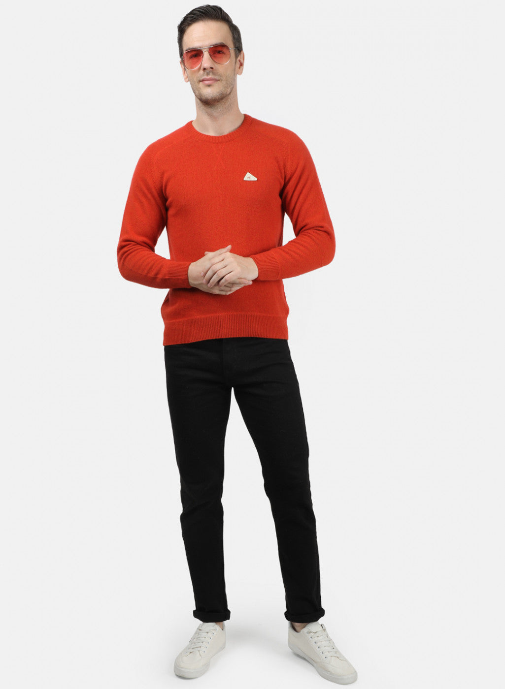 Men Orange Solid Pullover