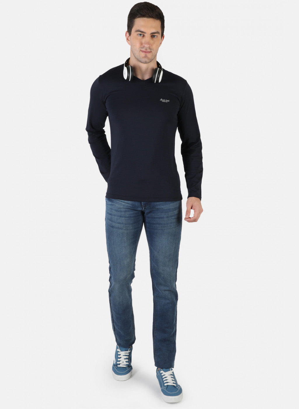 Men NAvy Blue Plain T-Shirt