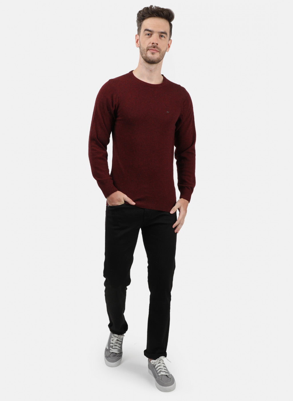 Men Maroon Solid Pullover