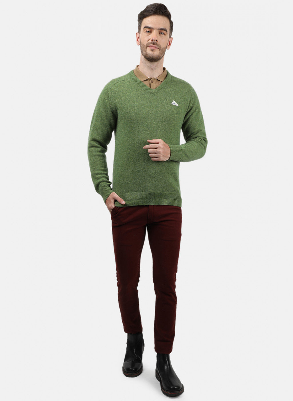 Men Green Solid Pullover